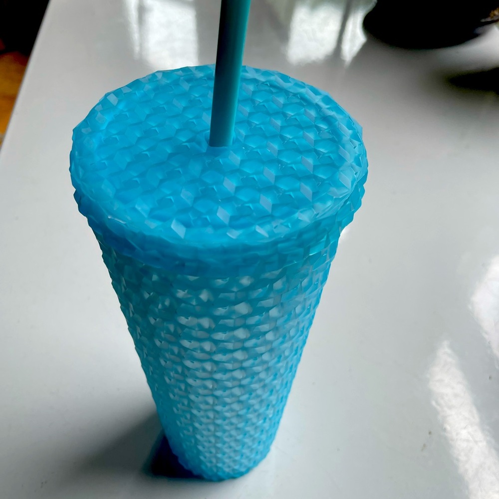 Teal travel cup with straw